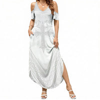 Peniamina Gospel Day Niue Summer Maxi Dress Cross Dove Hiapo Pattern White LT14 Women White - Polynesian Pride