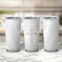 Peniamina Gospel Day Niue Tumbler Cup Cross Dove Hiapo Pattern White LT14 - Polynesian Pride