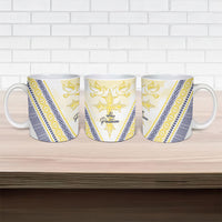 Peniamina Gospel Day Niue Ceramic Mug Cross Dove Hiapo Pattern Yellow LT14 - Polynesian Pride