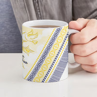 Peniamina Gospel Day Niue Ceramic Mug Cross Dove Hiapo Pattern Yellow LT14 - Polynesian Pride