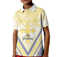 Peniamina Gospel Day Niue Kid Polo Shirt Cross Dove Hiapo Pattern Yellow