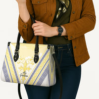 Peniamina Gospel Day Niue Leather Bag Cross Dove Hiapo Pattern Yellow LT14 - Polynesian Pride