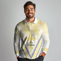 Peniamina Gospel Day Niue Long Sleeve Polo Shirt Cross Dove Hiapo Pattern Yellow LT14 - Polynesian Pride