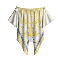 Peniamina Gospel Day Niue Off Shoulder Wrap Waist Top Cross Dove Hiapo Pattern Yellow