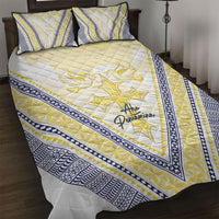 Peniamina Gospel Day Niue Quilt Bed Set Cross Dove Hiapo Pattern Yellow