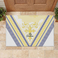 Peniamina Gospel Day Niue Rubber Doormat Cross Dove Hiapo Pattern Yellow LT14 Yellow - Polynesian Pride