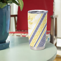 Peniamina Gospel Day Niue Tumbler Cup Cross Dove Hiapo Pattern Yellow LT14 - Polynesian Pride