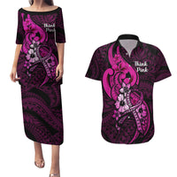 Polynesia Breast Cancer Awareness Couples Matching Puletasi Dress and Hawaiian Shirt Think Pink Polynesian Ribbon Black Version LT14 Pink - Polynesian Pride