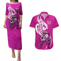 Polynesia Breast Cancer Awareness Couples Matching Puletasi Dress and Hawaiian Shirt Think Pink Polynesian Ribbon White Version LT14 Pink - Polynesian Pride