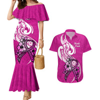 Personalised Polynesia Breast Cancer Awareness Couples Matching Mermaid Dress and Hawaiian Shirt Think Pink Polynesian Ribbon White Version LT14 Pink - Polynesian Pride