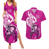 Personalised Polynesia Breast Cancer Awareness Couples Matching Summer Maxi Dress and Hawaiian Shirt Think Pink Polynesian Ribbon White Version LT14 Pink - Polynesian Pride