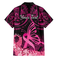 Presonalised Tonga Breast Cancer Awareness Family Matching Puletasi Dress and Hawaiian Shirt Pink Ribbon Brave Strong Warrior Tongan Ngatu Pattern LT14 - Polynesian Pride