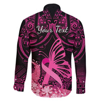 Presonalised Tonga Breast Cancer Awareness Family Matching Short Sleeve Bodycon Dress and Hawaiian Shirt Pink Ribbon Brave Strong Warrior Tongan Ngatu Pattern LT14 - Polynesian Pride