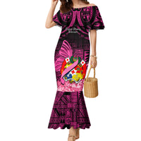 Presonalised Tonga Breast Cancer Awareness Mermaid Dress Pink Ribbon Brave Strong Warrior Tongan Ngatu Pattern LT14 Women Pink - Polynesian Pride