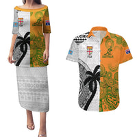 Fiji And Australia Rugby Couples Matching Puletasi Dress and Hawaiian Shirt 2023 World Cup Aboriginal Mix Tapa Pattern LT14 Gold - Polynesian Pride