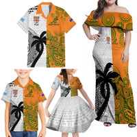 Fiji And Australia Rugby Family Matching Off Shoulder Maxi Dress and Hawaiian Shirt 2023 World Cup Aboriginal Mix Tapa Pattern LT14 - Polynesian Pride