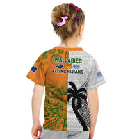 Fiji And Australia Rugby Kid T Shirt 2023 World Cup Aboriginal Mix Tapa Pattern LT14 - Polynesian Pride