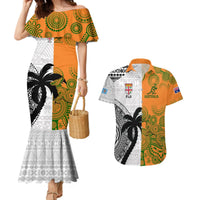Custom Fiji And Australia Rugby Couples Matching Mermaid Dress and Hawaiian Shirt 2023 World Cup Aboriginal Mix Tapa Pattern LT14 Gold - Polynesian Pride