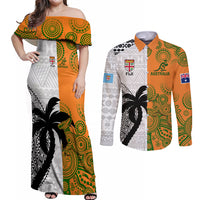 custom-fiji-and-australia-rugby-couples-matching-off-shoulder-maxi-dress-and-long-sleeve-button-shirts-2023-world-cup-aboriginal-mix-tapa-pattern
