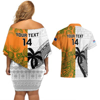 Custom Fiji And Australia Rugby Couples Matching Off Shoulder Short Dress and Hawaiian Shirt 2023 World Cup Aboriginal Mix Tapa Pattern LT14 - Polynesian Pride
