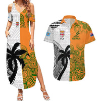 Custom Fiji And Australia Rugby Couples Matching Summer Maxi Dress and Hawaiian Shirt 2023 World Cup Aboriginal Mix Tapa Pattern LT14 Gold - Polynesian Pride