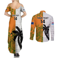 Custom Fiji And Australia Rugby Couples Matching Summer Maxi Dress and Long Sleeve Button Shirts 2023 World Cup Aboriginal Mix Tapa Pattern LT14 - Polynesian Pride