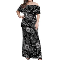 Hawaii Christmas Off Shoulder Maxi Dress Tropical Style With Coat Of Arms LT14 Women Black - Polynesian Pride
