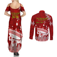 Personalised Tonga King Tupou I Day Couples Matching Summer Maxi Dress and Long Sleeve Button Shirt Tongan Ngatu Pattern With Crown LT14 - Polynesian Pride