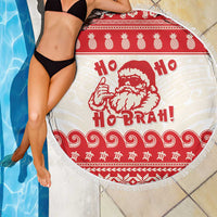 Red Mele Kalikimaka Hawaii Beach Blanket Funny Ho Ho Ho Santa Shaka - Polynesian Pride