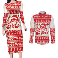 Red Mele Kalikimaka Hawaii Couples Matching Long Sleeve Bodycon Dress and Long Sleeve Button Shirt Funny Ho Ho Ho Santa Shaka - Polynesian Pride