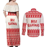 Red Mele Kalikimaka Hawaii Couples Matching Off Shoulder Maxi Dress and Long Sleeve Button Shirt Funny Ho Ho Ho Santa Shaka - Polynesian Pride