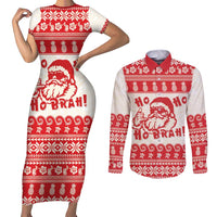 Red Mele Kalikimaka Hawaii Couples Matching Short Sleeve Bodycon Dress and Long Sleeve Button Shirt Funny Ho Ho Ho Santa Shaka LT14 Red - Polynesian Pride