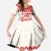Red Mele Kalikimaka Hawaii Family Matching Off The Shoulder Long Sleeve Dress and Hawaiian Shirt Funny Ho Ho Ho Santa Shaka LT14 Daughter's Dress Red - Polynesian Pride