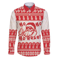 Red Mele Kalikimaka Hawaii Family Matching Off The Shoulder Long Sleeve Dress and Hawaiian Shirt Funny Ho Ho Ho Santa Shaka LT14 Dad's Shirt - Long Sleeve Red - Polynesian Pride