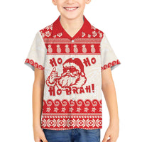 Red Mele Kalikimaka Hawaii Family Matching Off The Shoulder Long Sleeve Dress and Hawaiian Shirt Funny Ho Ho Ho Santa Shaka LT14 Son's Shirt Red - Polynesian Pride