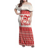 Red Mele Kalikimaka Hawaii Family Matching Off Shoulder Maxi Dress and Hawaiian Shirt Funny Ho Ho Ho Santa Shaka LT14 Mom's Dress Red - Polynesian Pride