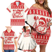 Red Mele Kalikimaka Hawaii Family Matching Off Shoulder Short Dress and Hawaiian Shirt Funny Ho Ho Ho Santa Shaka LT14 - Polynesian Pride