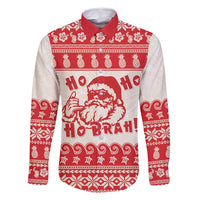Red Mele Kalikimaka Hawaii Family Matching Tank Maxi Dress and Hawaiian Shirt Funny Ho Ho Ho Santa Shaka LT14 Dad's Shirt - Long Sleeve Red - Polynesian Pride
