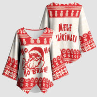 Red Mele Kalikimaka Hawaii Kimono Sleeve Blouse Funny Ho Ho Ho Santa Shaka - Polynesian Pride