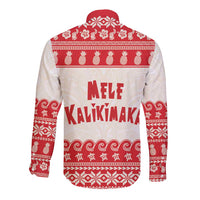 Red Mele Kalikimaka Hawaii Long Sleeve Button Shirt Funny Ho Ho Ho Santa Shaka - Polynesian Pride