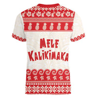 Red Mele Kalikimaka Hawaii Women V-Neck T-Shirt Funny Ho Ho Ho Santa Shaka - Polynesian Pride