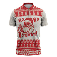 Red Mele Kalikimaka Hawaii Zipper Polo Shirt Funny Ho Ho Ho Santa Shaka - Polynesian Pride