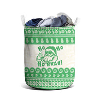 Green Mele Kalikimaka Hawaii Laundry Basket Funny Ho Ho Ho Santa Shaka - Polynesian Pride