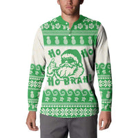 Green Mele Kalikimaka Hawaii Button Sweatshirt Funny Ho Ho Ho Santa Shaka - Polynesian Pride