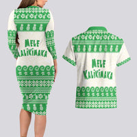 Green Mele Kalikimaka Hawaii Couples Matching Long Sleeve Bodycon Dress and Hawaiian Shirt Funny Ho Ho Ho Santa Shaka LT14 - Polynesian Pride