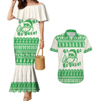 Green Mele Kalikimaka Hawaii Couples Matching Mermaid Dress and Hawaiian Shirt Funny Ho Ho Ho Santa Shaka LT14 Green - Polynesian Pride