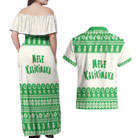 Green Mele Kalikimaka Hawaii Couples Matching Off Shoulder Maxi Dress and Hawaiian Shirt Funny Ho Ho Ho Santa Shaka - Polynesian Pride
