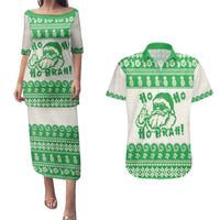 Green Mele Kalikimaka Hawaii Couples Matching Puletasi and Hawaiian Shirt Funny Ho Ho Ho Santa Shaka LT14 Green - Polynesian Pride