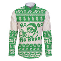 Green Mele Kalikimaka Hawaii Family Matching Long Sleeve Bodycon Dress and Hawaiian Shirt Funny Ho Ho Ho Santa Shaka LT14 Dad's Shirt - Long Sleeve Green - Polynesian Pride