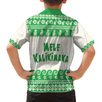 Green Mele Kalikimaka Hawaii Family Matching Off The Shoulder Long Sleeve Dress and Hawaiian Shirt Funny Ho Ho Ho Santa Shaka - Polynesian Pride